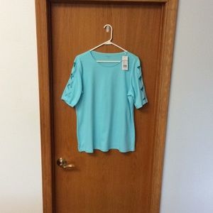 NWT Size M Turquoise 100% Cotton T-Shirt by Kim Rogers
